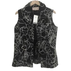 NWT Tumbleweed Western Wool Shaggy Soutache Textured Black White Vest Jacket